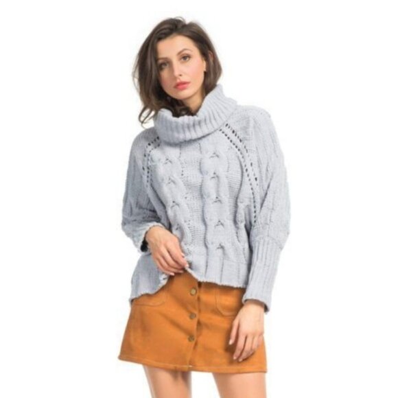 Moon & Madison Olive Green Cropped Cowl Neck Chunky Sweater - Picture 9 of 11